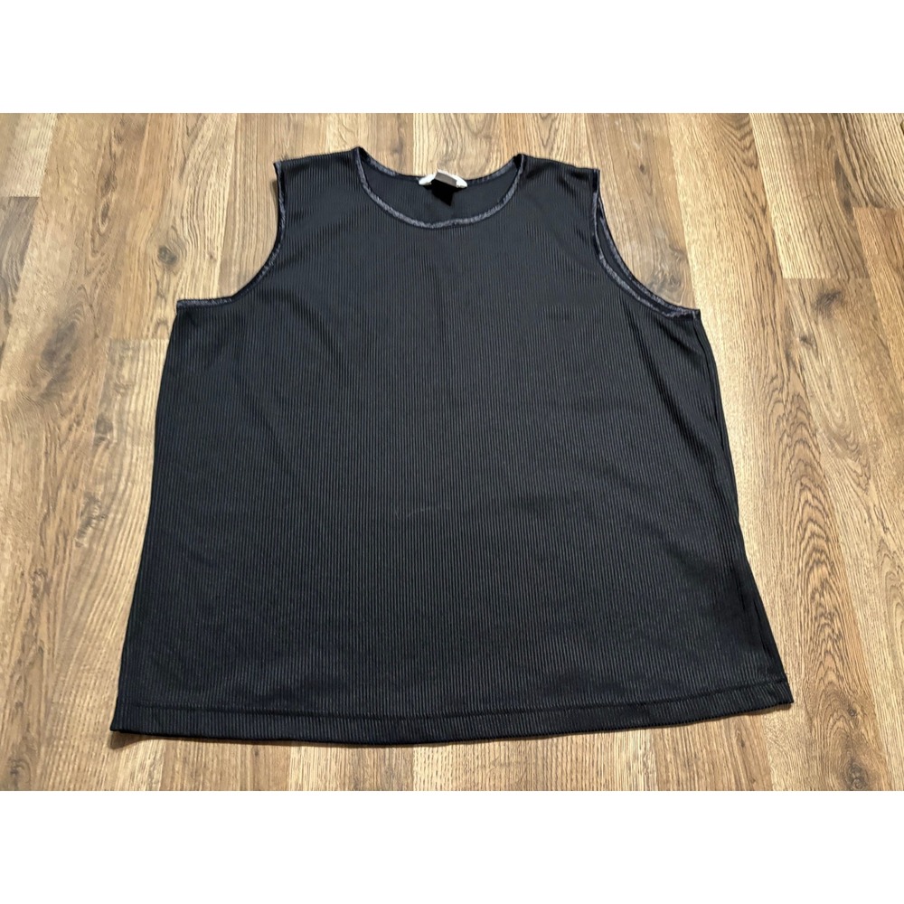 Alia Tank Top Womens Size XL Black Shell Ribbed Satin Trim Sleeveless